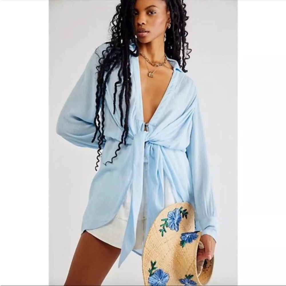 Free People Light Blue Tunic Top